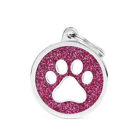 MYFAMILY Shine Circle Tag, BIG, Pink Glitter White